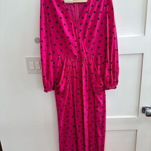 Valentino pink and black polka dot silk jumpsuit - size 6